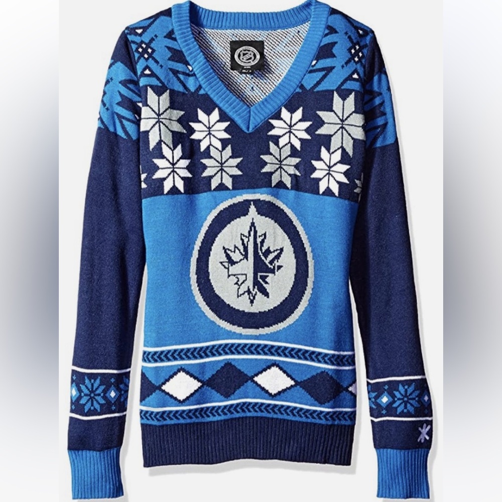 Women’s Winnipeg Jets V-Neck Ugly Logo Sweater NHL Size Large
